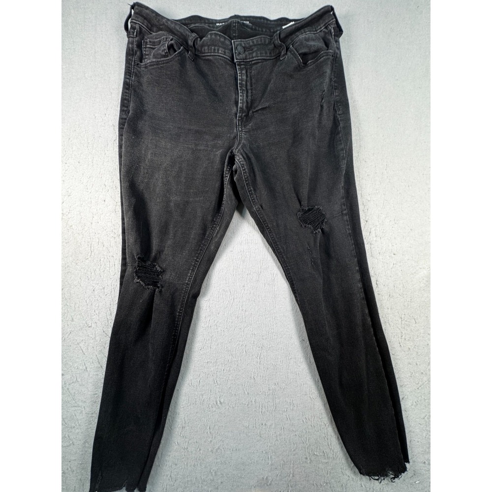Old Navy Mid-Rise Rockstar Super Skinny Jeans Womens 16 Black Distressed Denim